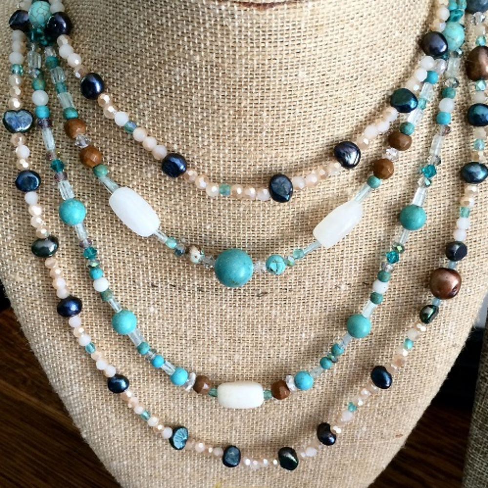 2 Gemstone, Swarovski & Pearl Necklaces.